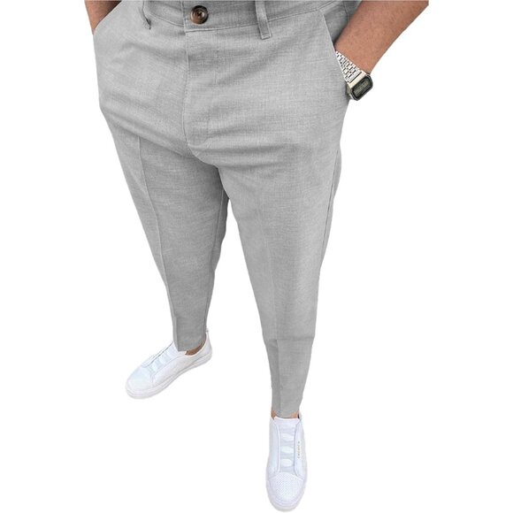 🆕 Men Grey Fashion Stretch Dress Slim Fit Plaid Business Suit Pants Casual Golf - Picture 1 of 6